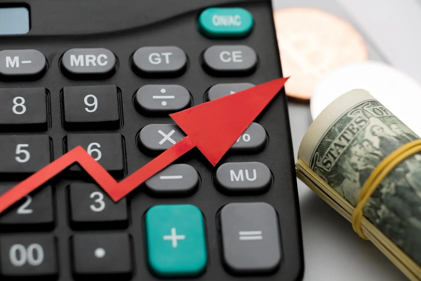 Close-up of a calculator for the global economy and money